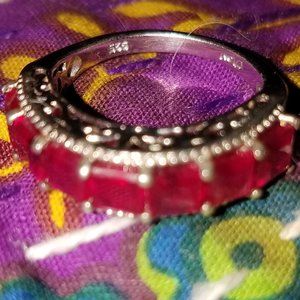 REAL SQUARE RUBY band ring sterling with filigree! NEW!